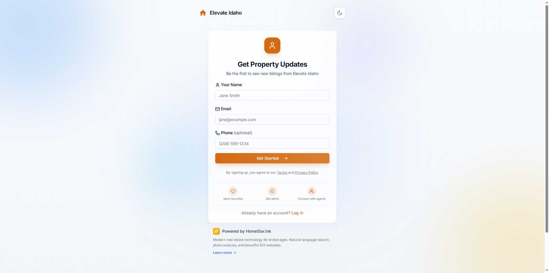 Client registration form with brokerage branding